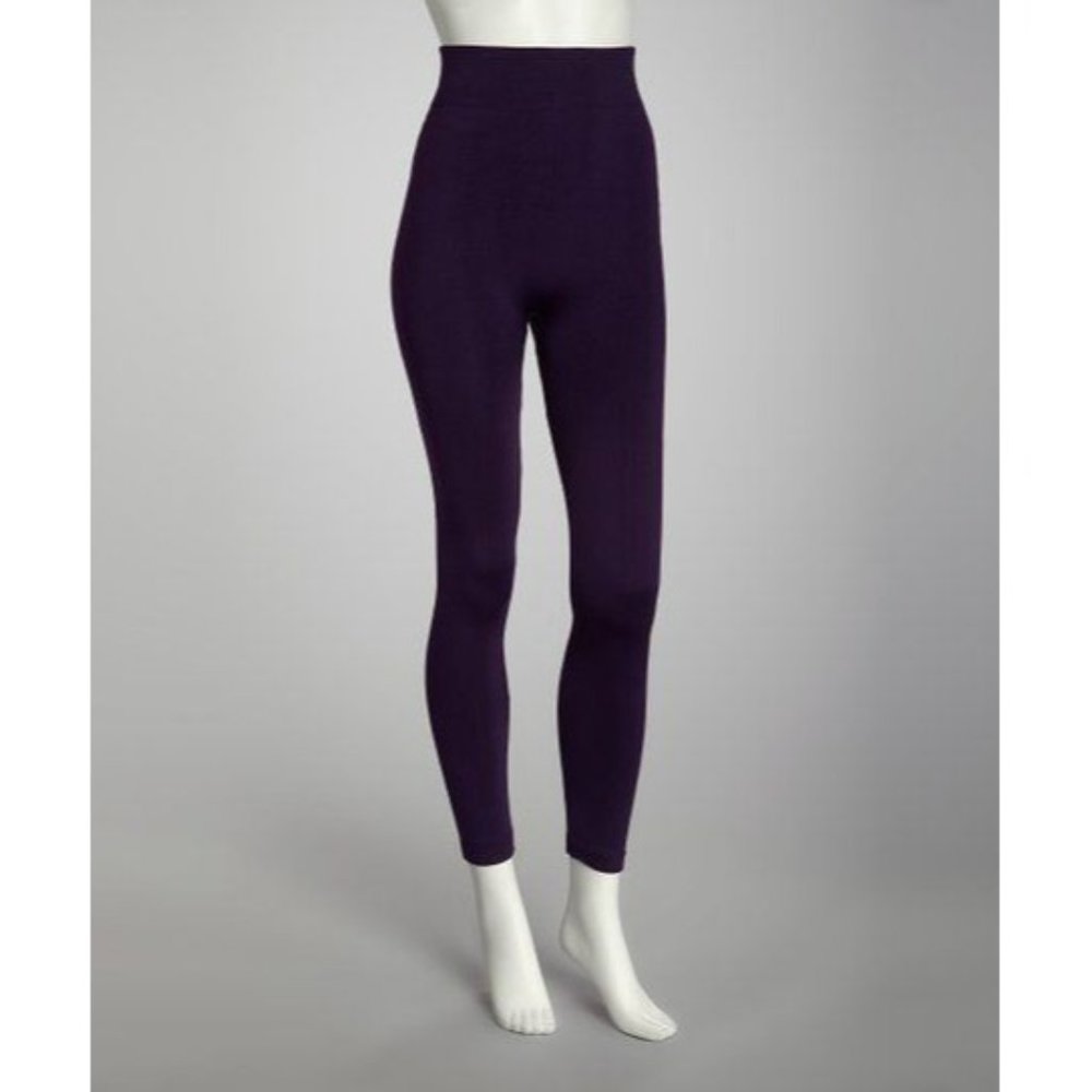 MOPAS Leggings Ribbed Waistband Full Length ONE SIZE DARK PURPLE